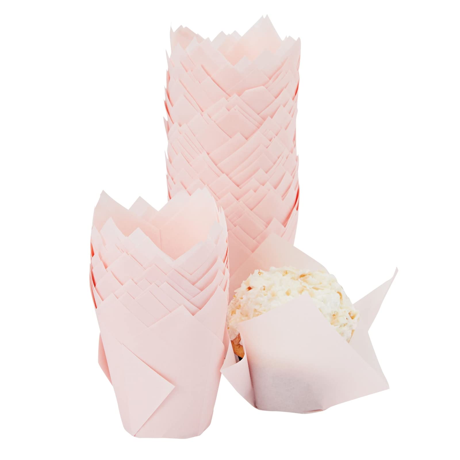 Juvale 100 Pack Tulip Pink Cupcake Liners, Medium Baking Cups, And Muffin Wrappers, Perfect For Birthday Parties, Weddings, Baby